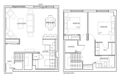 Floor plan for 2 beds, 1 bath, 1200 sqft
